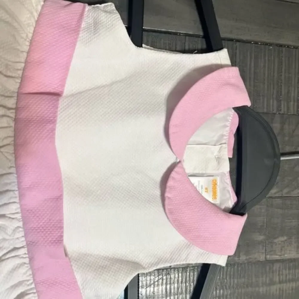 Gymboree White Dress with Pink Collar and Pastel Stripe Trim